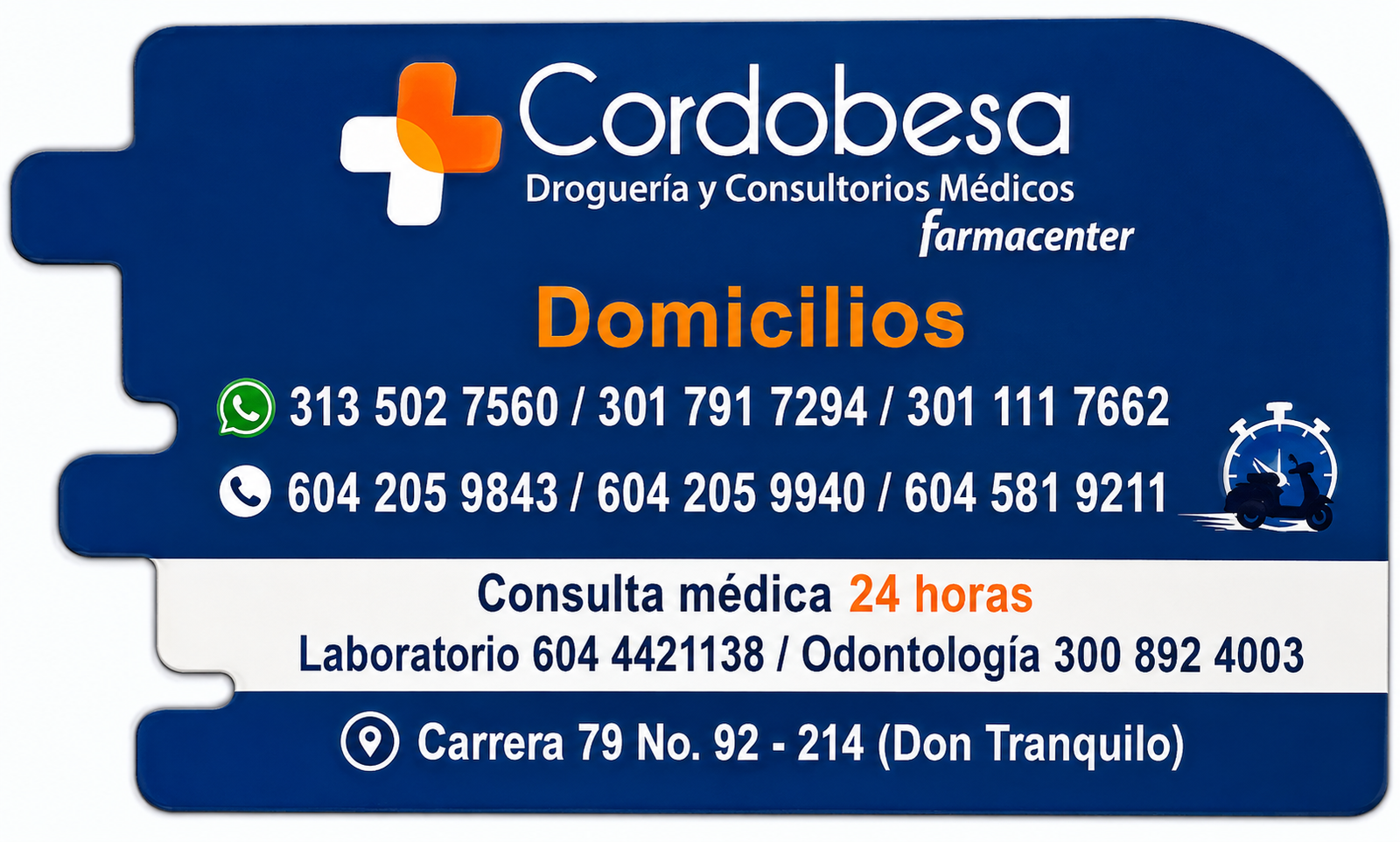 Tarjeta de información Droguería Cordobesa